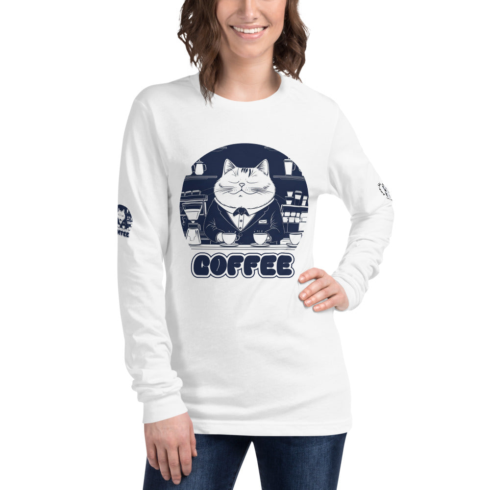 CAT BUTLER COFFEE GRAPHIC TEE | Unisex Long Sleeve Tee | Emoi Gal Avenue